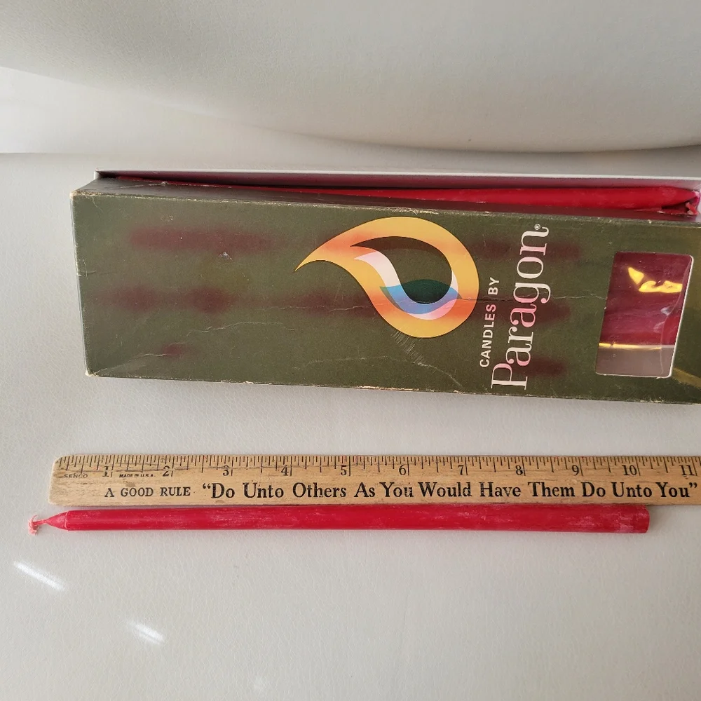 Paragon Red Taper Candles in Original Box ~ 14ct ~ Hand Dipped Tapers '70s-80s?